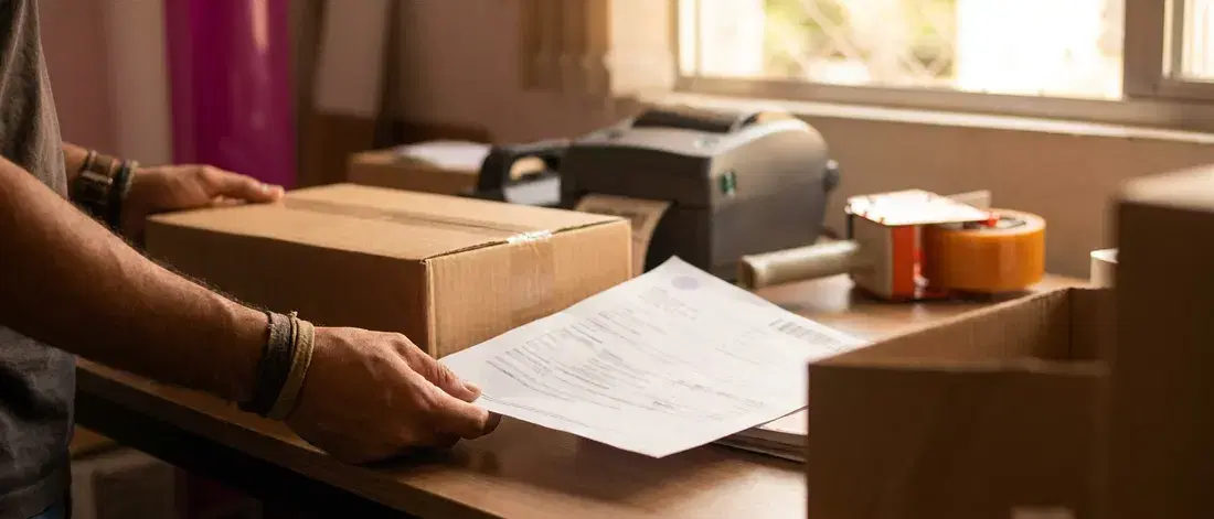 Pedido embalado com o documento fiscal ao lado