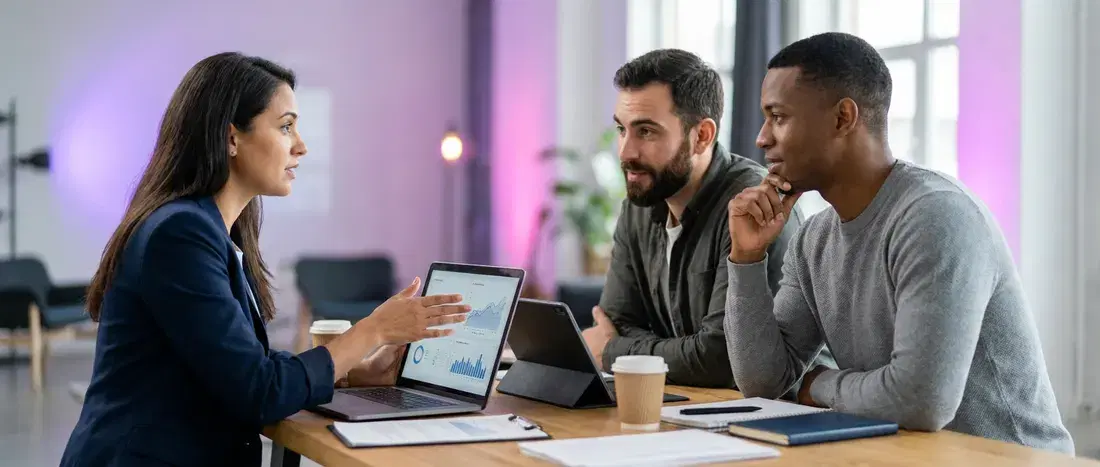 Sócios revisando juntos os números do lançamento