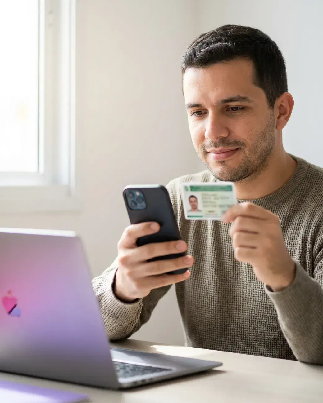Empreendedora fazendo a validação de identidade pelo celular, com a CNH em mãos