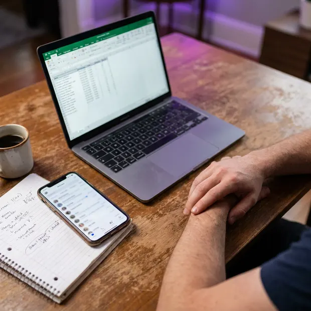Mesa com laptop na lista de pedidos e celular com o fornecedor